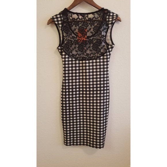 NWT Gingham Black and White Lace Back Dress - Picture 2 of 3